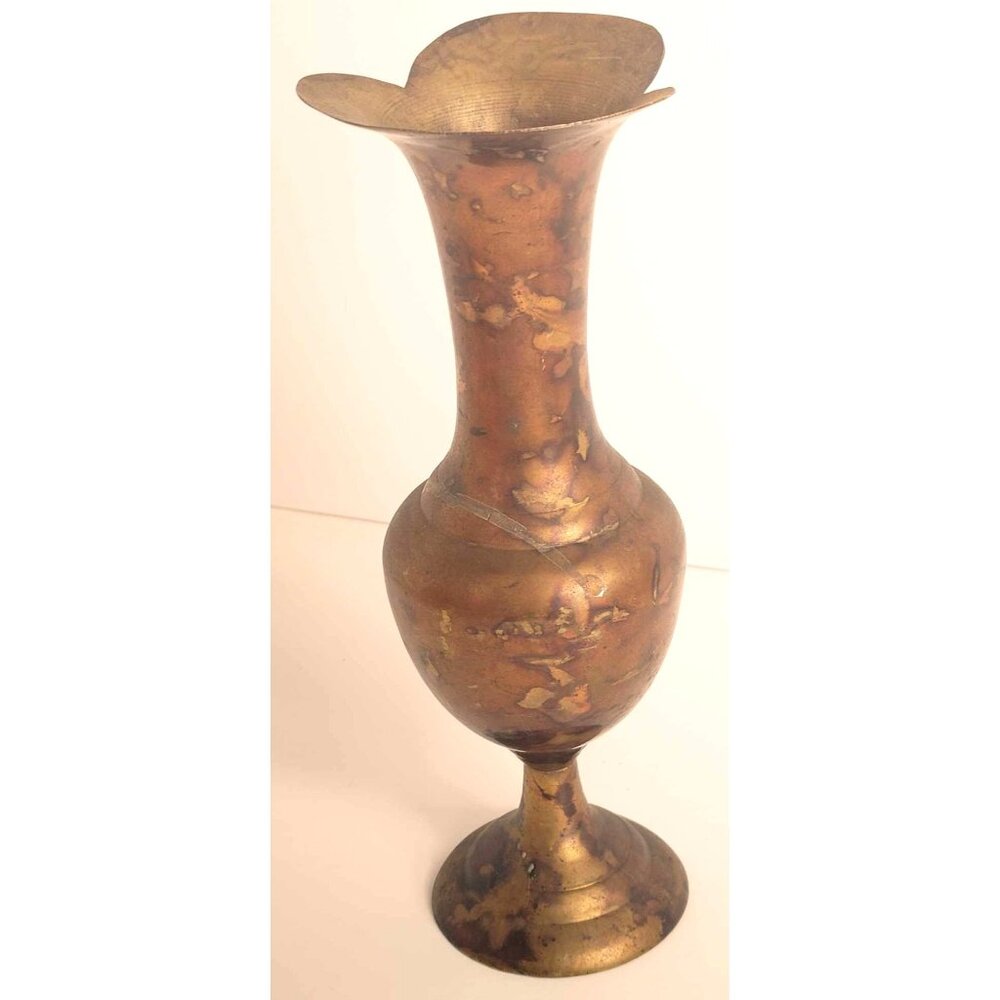 Vintage Brass Patina Tulip-Shape Vase 9.5" Tall Art Deco Style